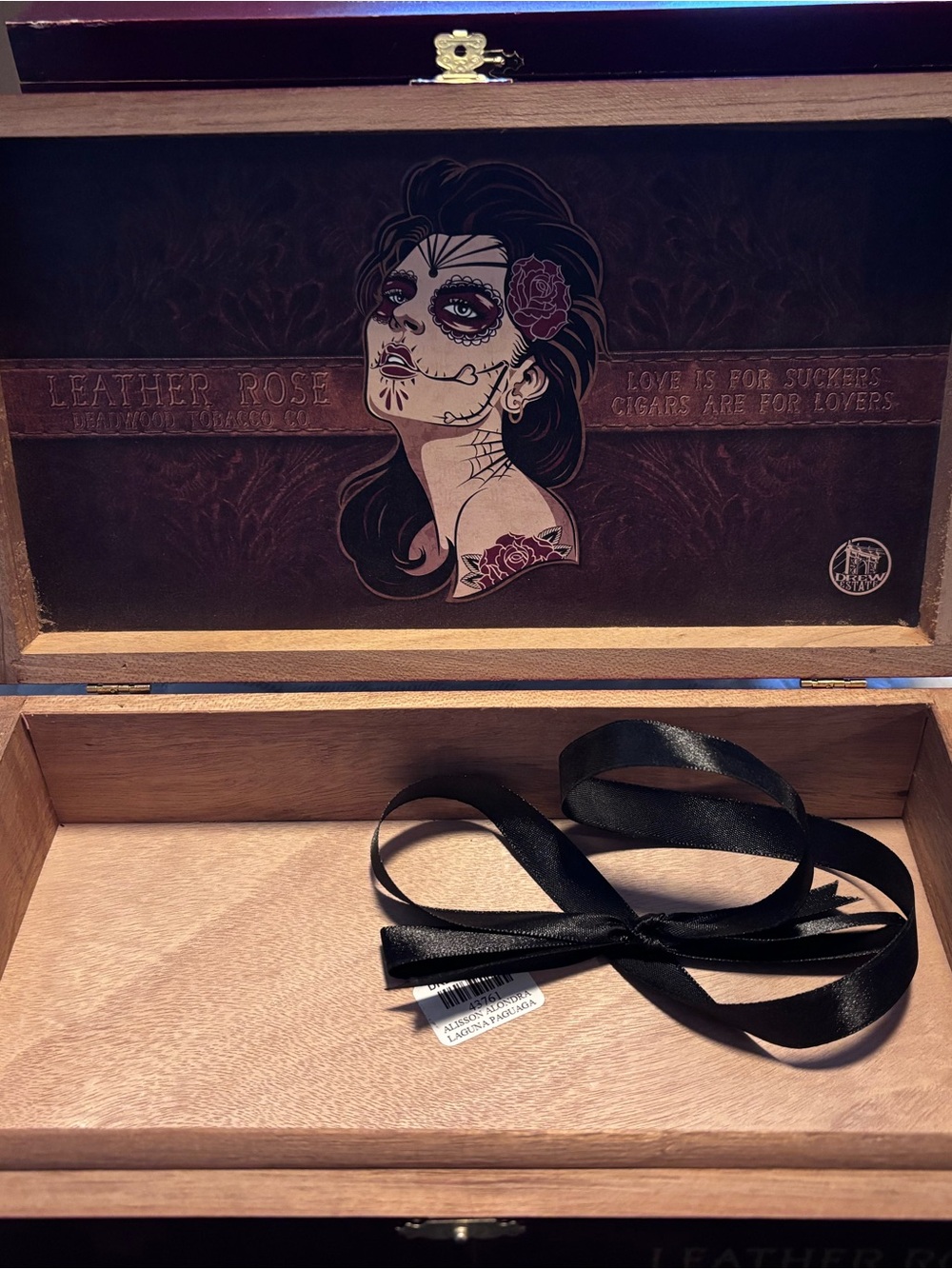 Deadwood Tobacco Co by Drew Estate Leather Rose Cigar Box in Burgundy and Gold